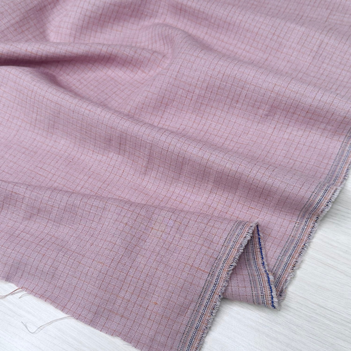 Washed Linen Cotton Check - Pesto/Pink Washed Linen Cotton Check - Pesto/Pink
