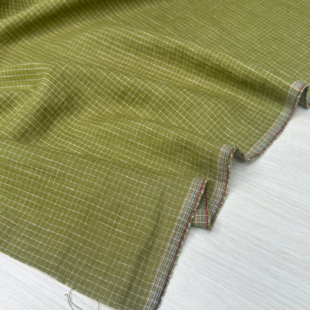 Washed Linen Cotton Check - Pesto/Pink Washed Linen Cotton Check - Pesto/Pink