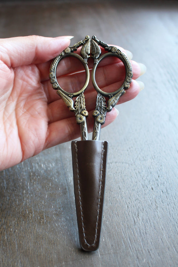 Embroidery Scissors with Leather Sheath