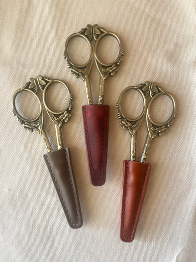 Gold Tone Butterfly Embroidery Scissors with Leather Sheath