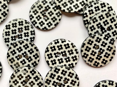 Black and White Floral Shell Button