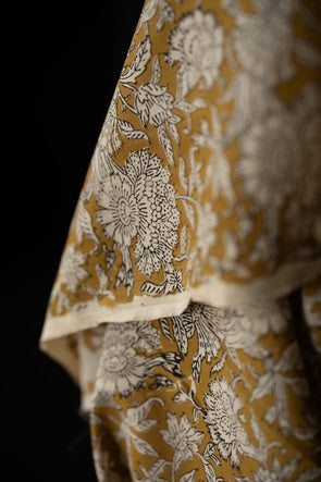 Mustard Carnation Block Print Indian Cotton by the 1/4 yard