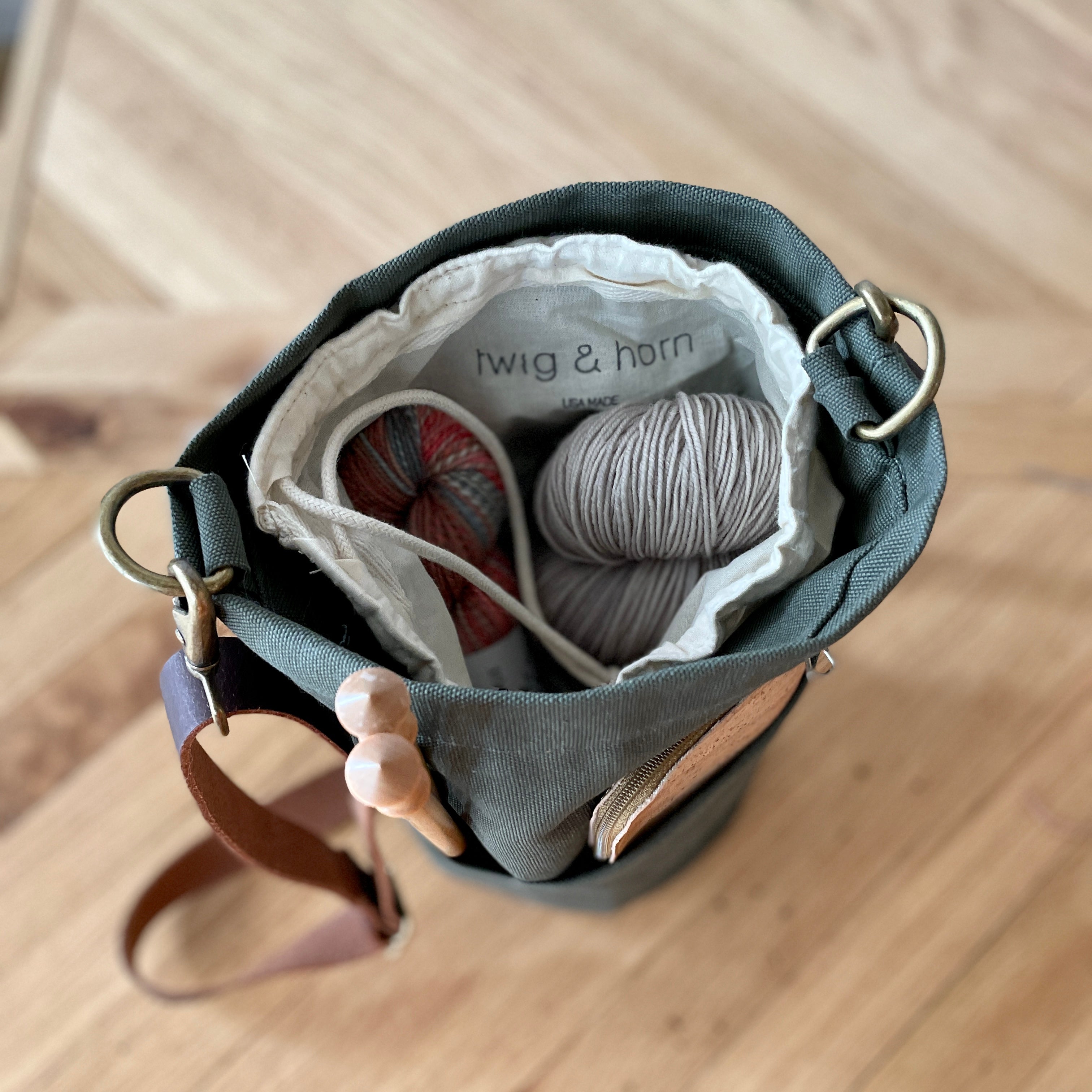 Twig & Horn Bucket Bag - Apricot Yarn & Supply